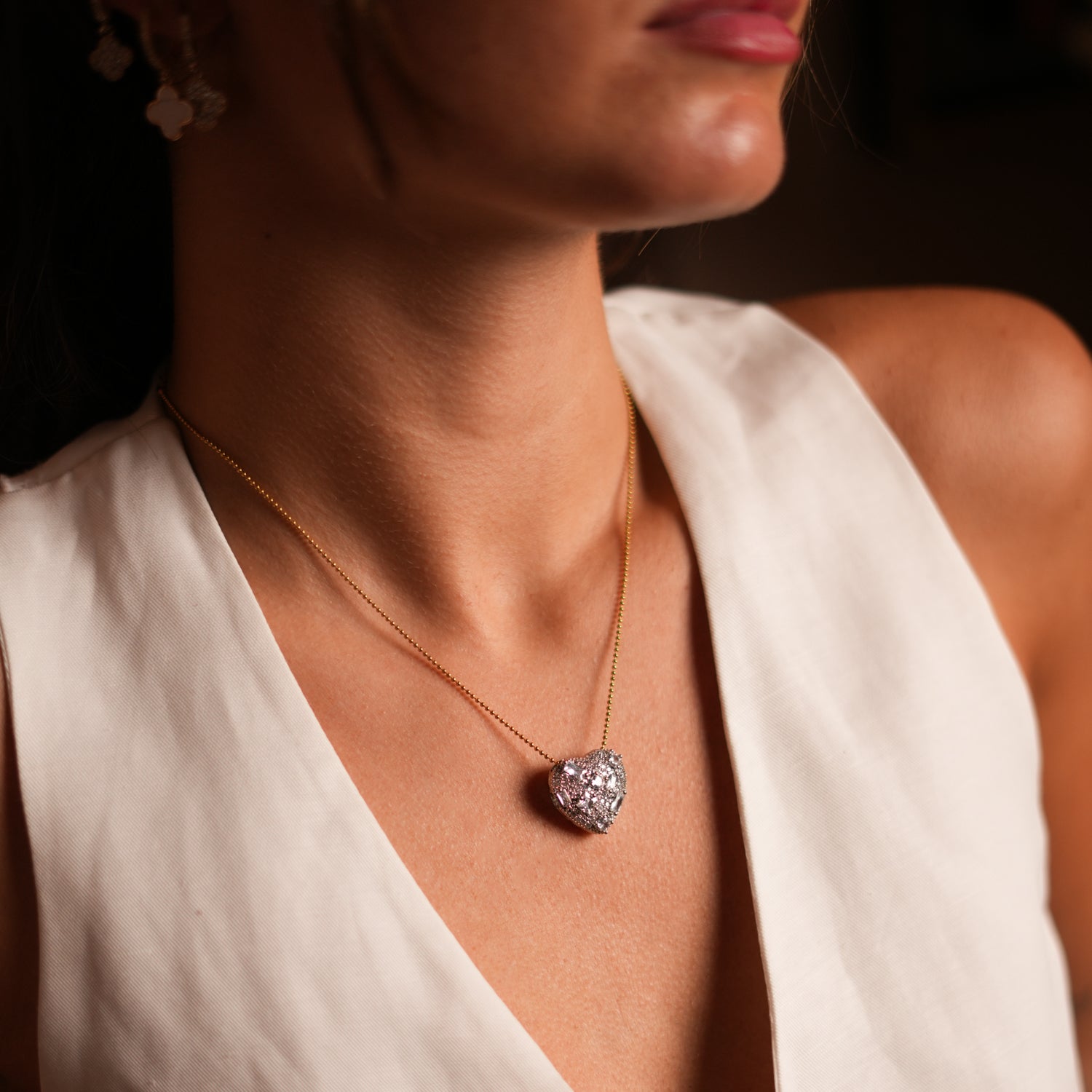 Sparkly Heart Necklace with Baguette and CZ Diamonds for Luxury and Style in Gold Stainless Steel