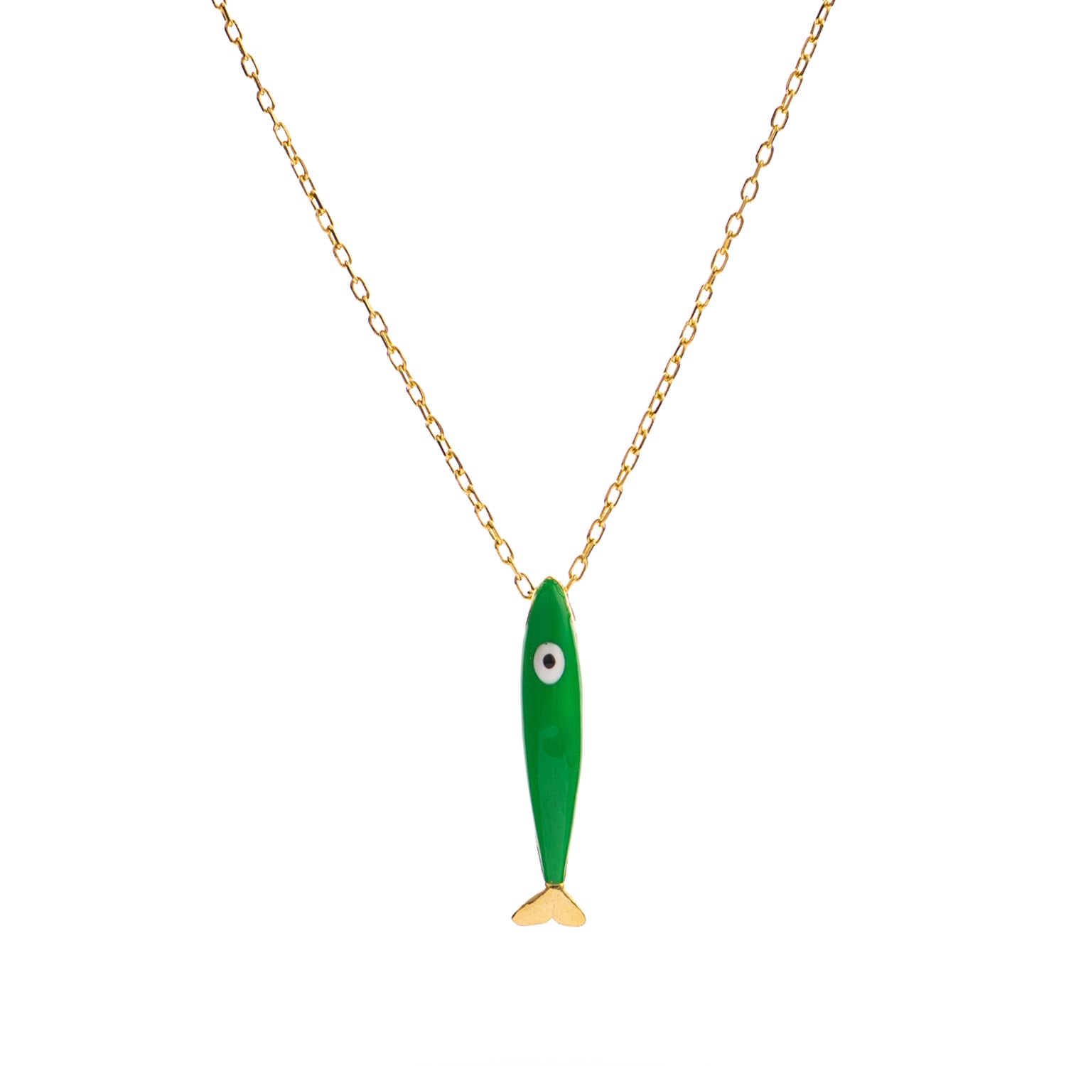 Spirit Fish Green Enamel Gold Necklace