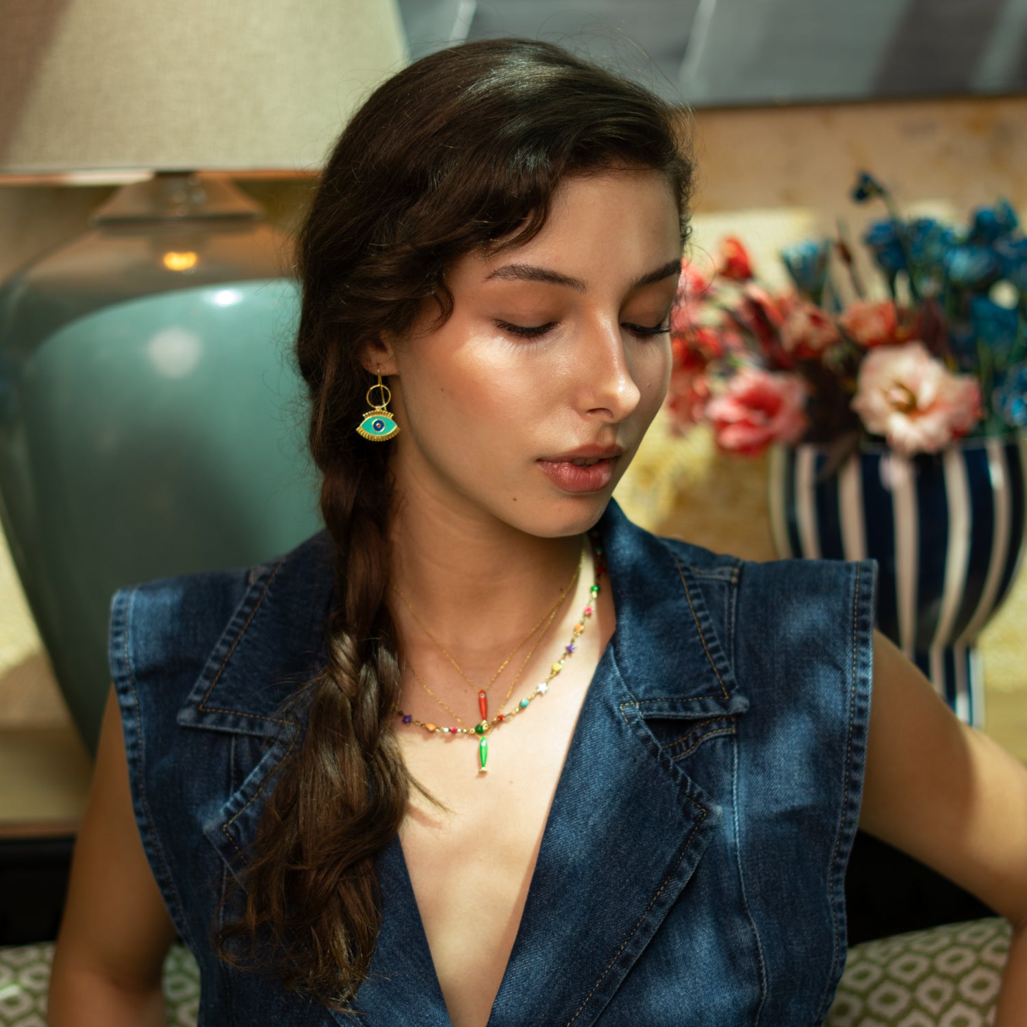Spirit Fish Green Enamel Gold Necklace