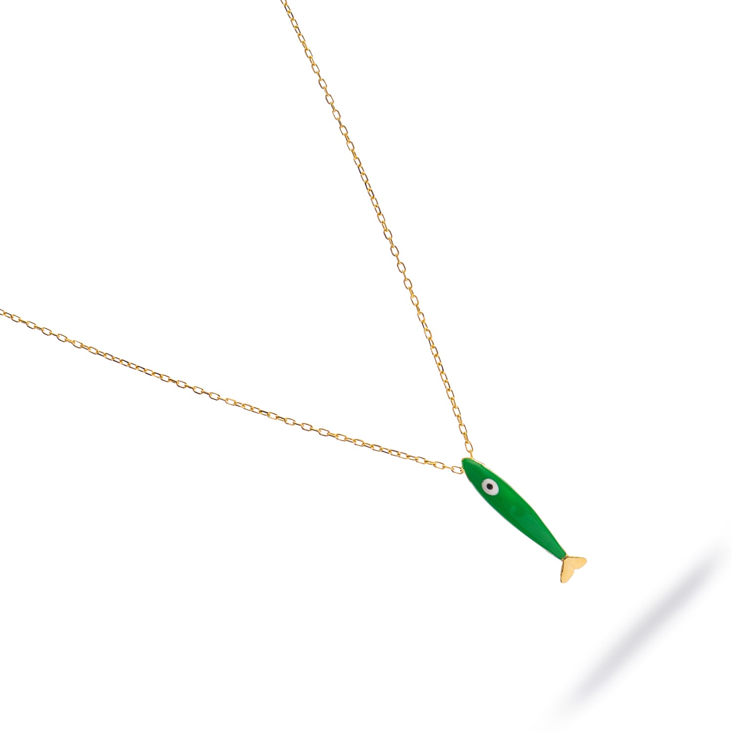 Spirit Fish Green Enamel Gold Necklace