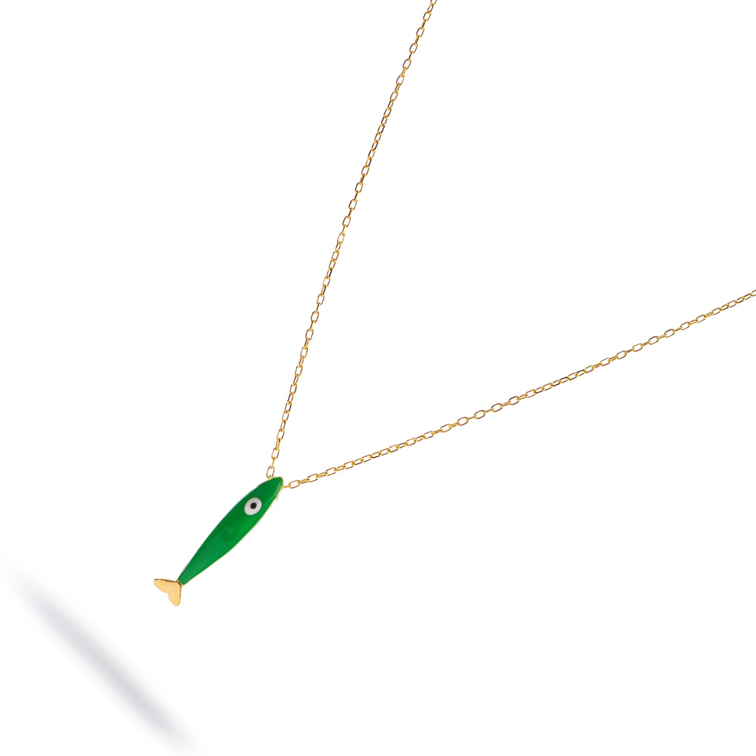 Spirit Fish Green Enamel Gold Necklace