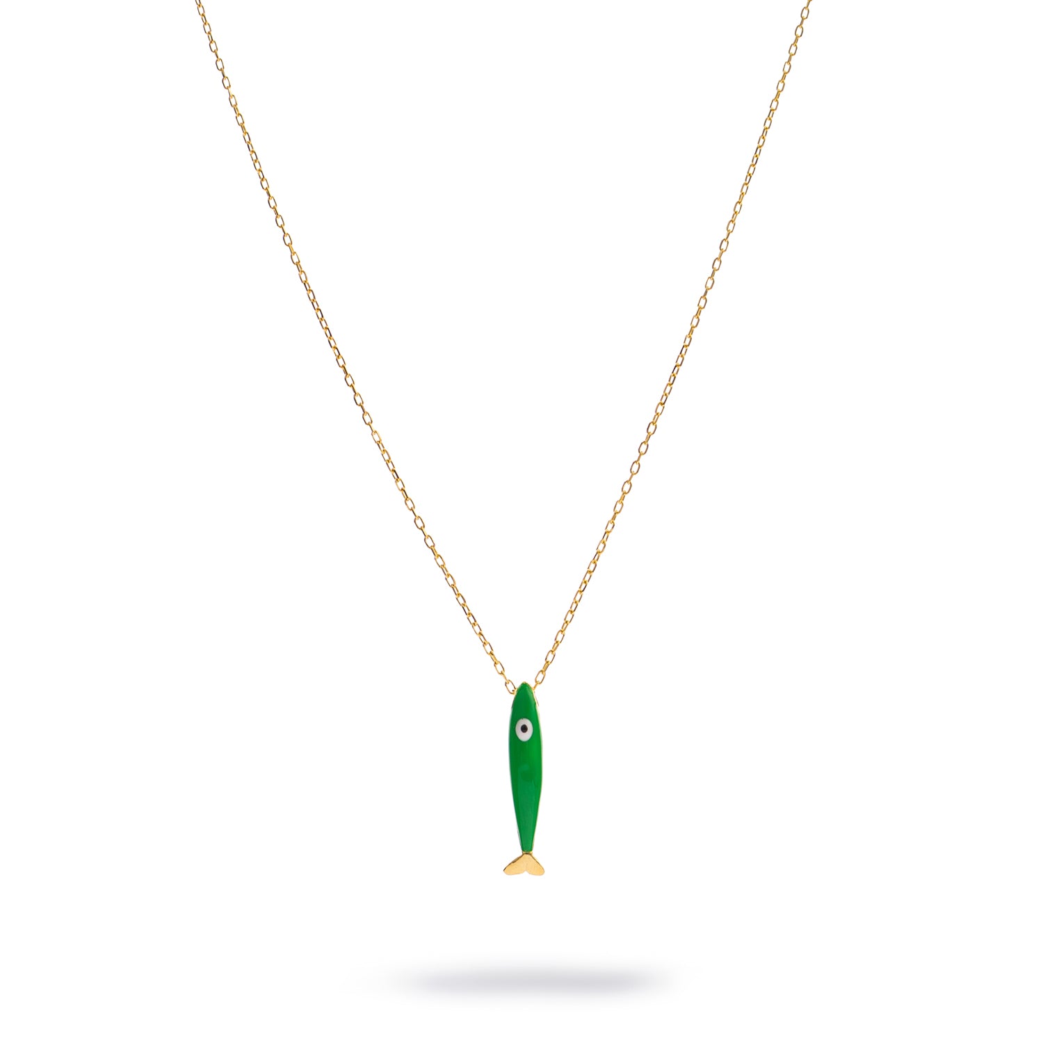 Spirit Fish Green Enamel Gold Necklace