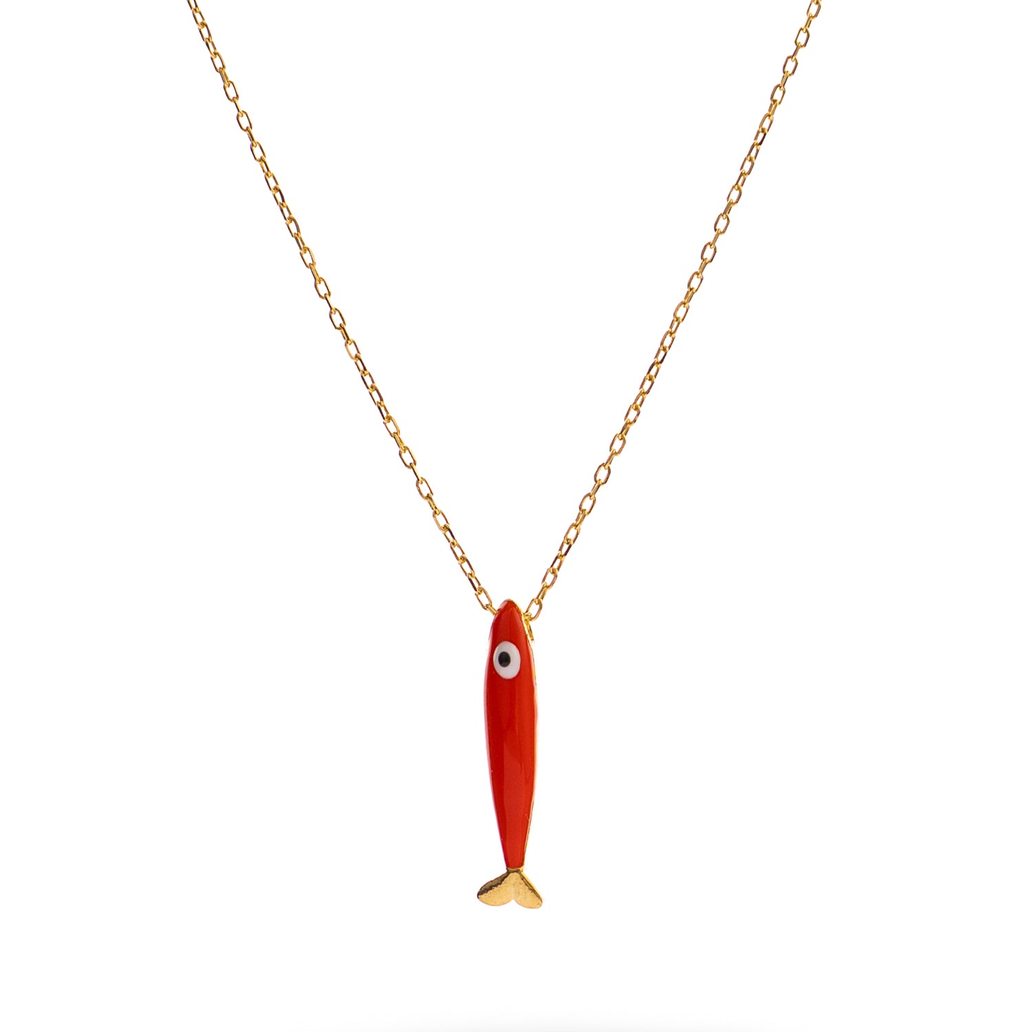 Spirit Fish Orange Enamel Gold Necklace