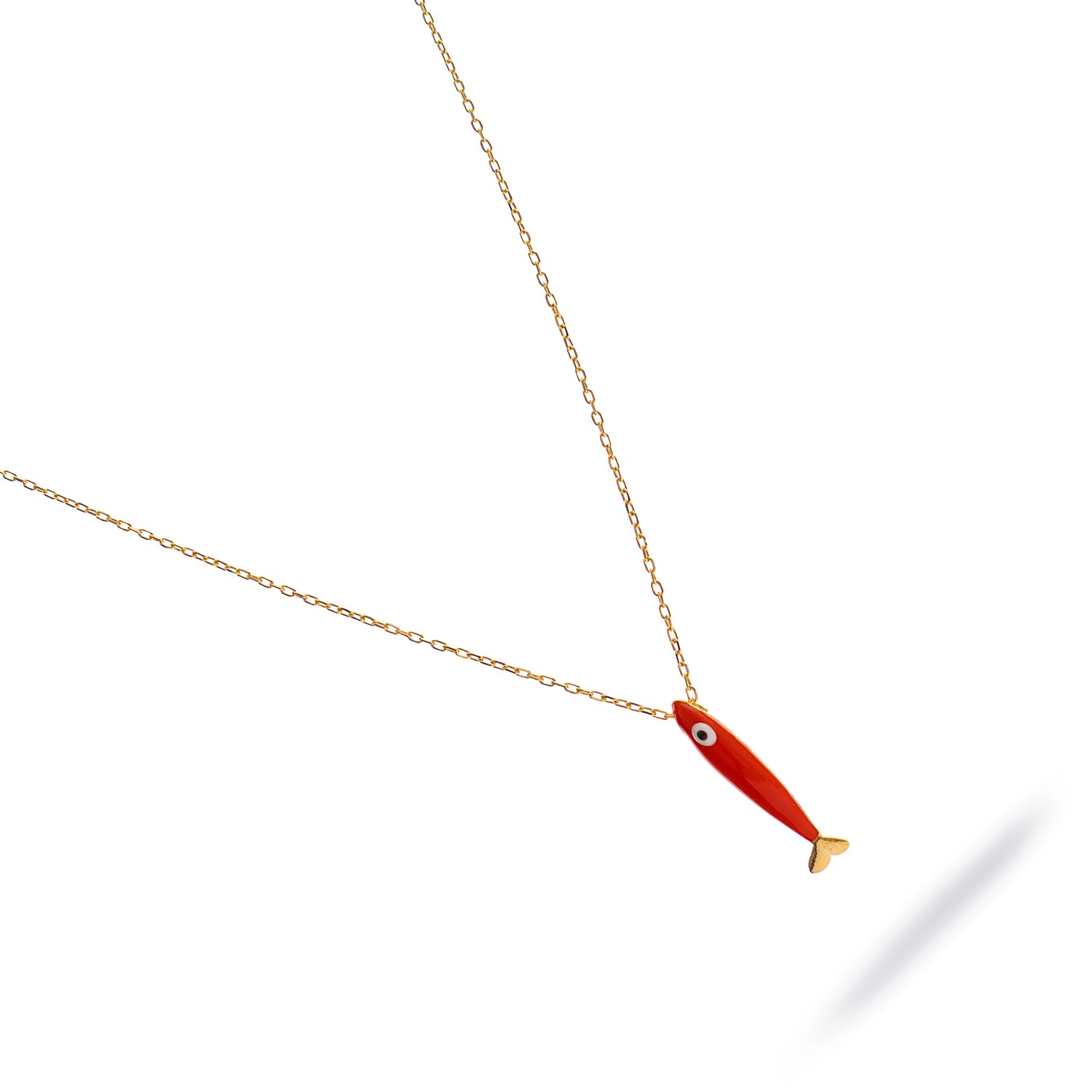 Spirit Fish Orange Enamel Gold Necklace