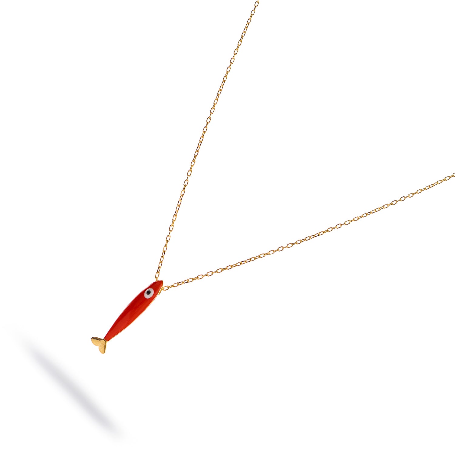 Spirit Fish Orange Enamel Gold Necklace