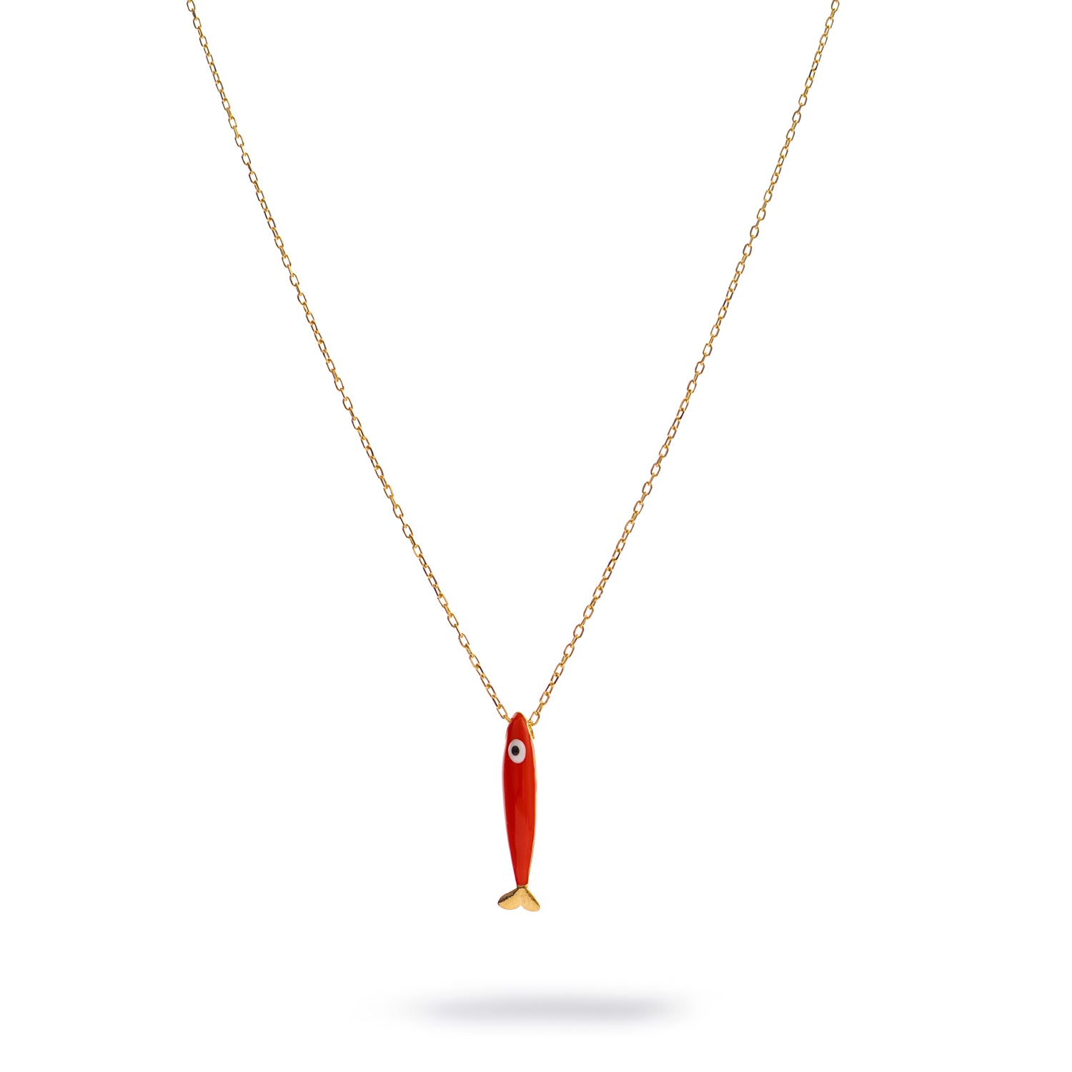 Spirit Fish Orange Enamel Gold Necklace