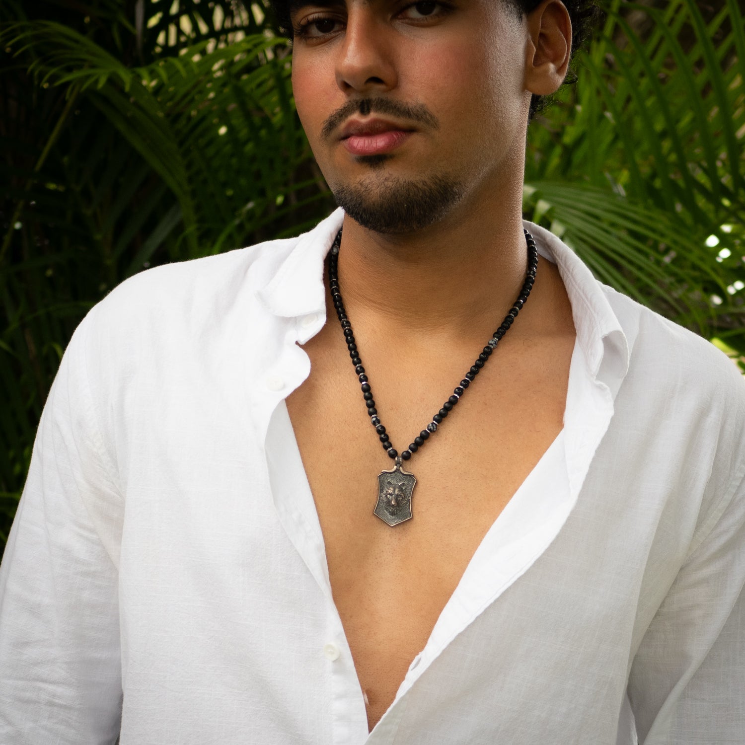 Spirit Onyx Wolf Beaded Necklace
