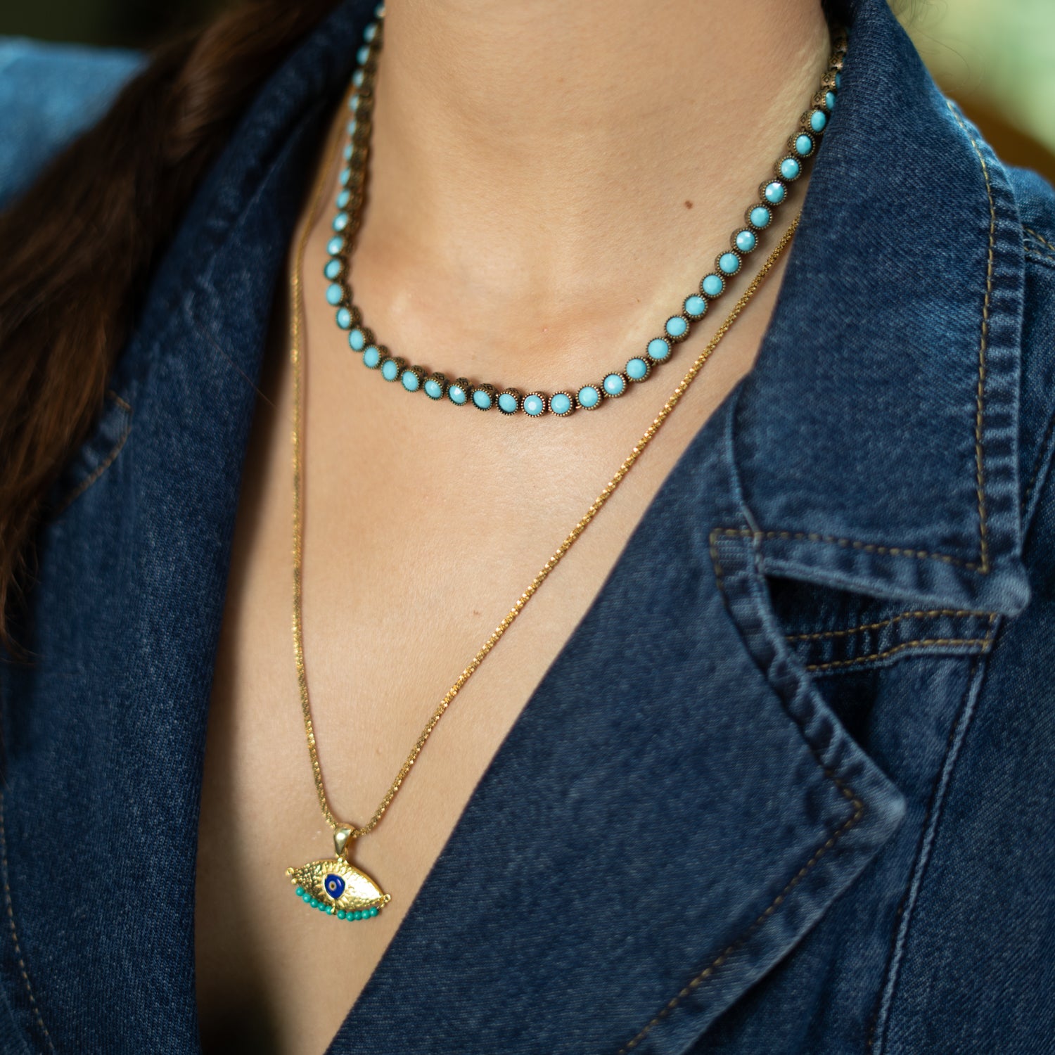 Spiritual Aura Turquoise Evil Eye Gold Necklace