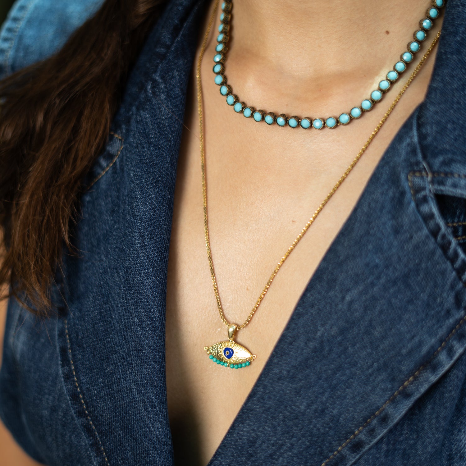 Spiritual Aura Turquoise Evil Eye Gold Necklace
