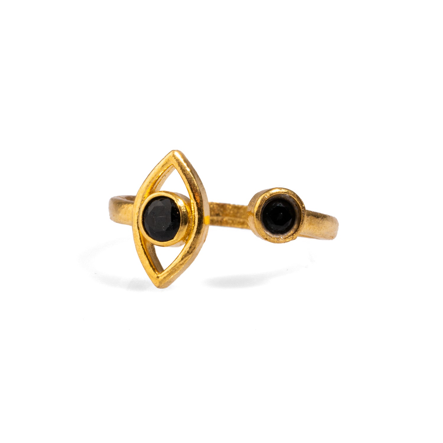 Spiritual Eye Black Onyx & Gold Dainty Stackable Ring for Strength and Grounding Energy