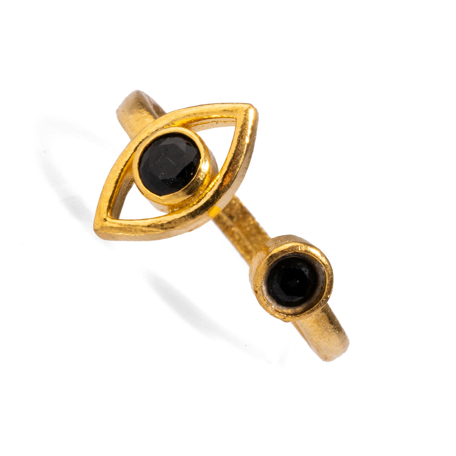 24k Gold Plated Spiritual Eye Stackable Ring with Black Onyx Stones for Balance and Power