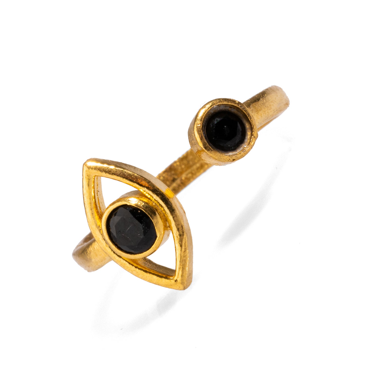 Black Onyx and Gold Spiritual Eye Ring, Designed for Stacking and Everyday Wear