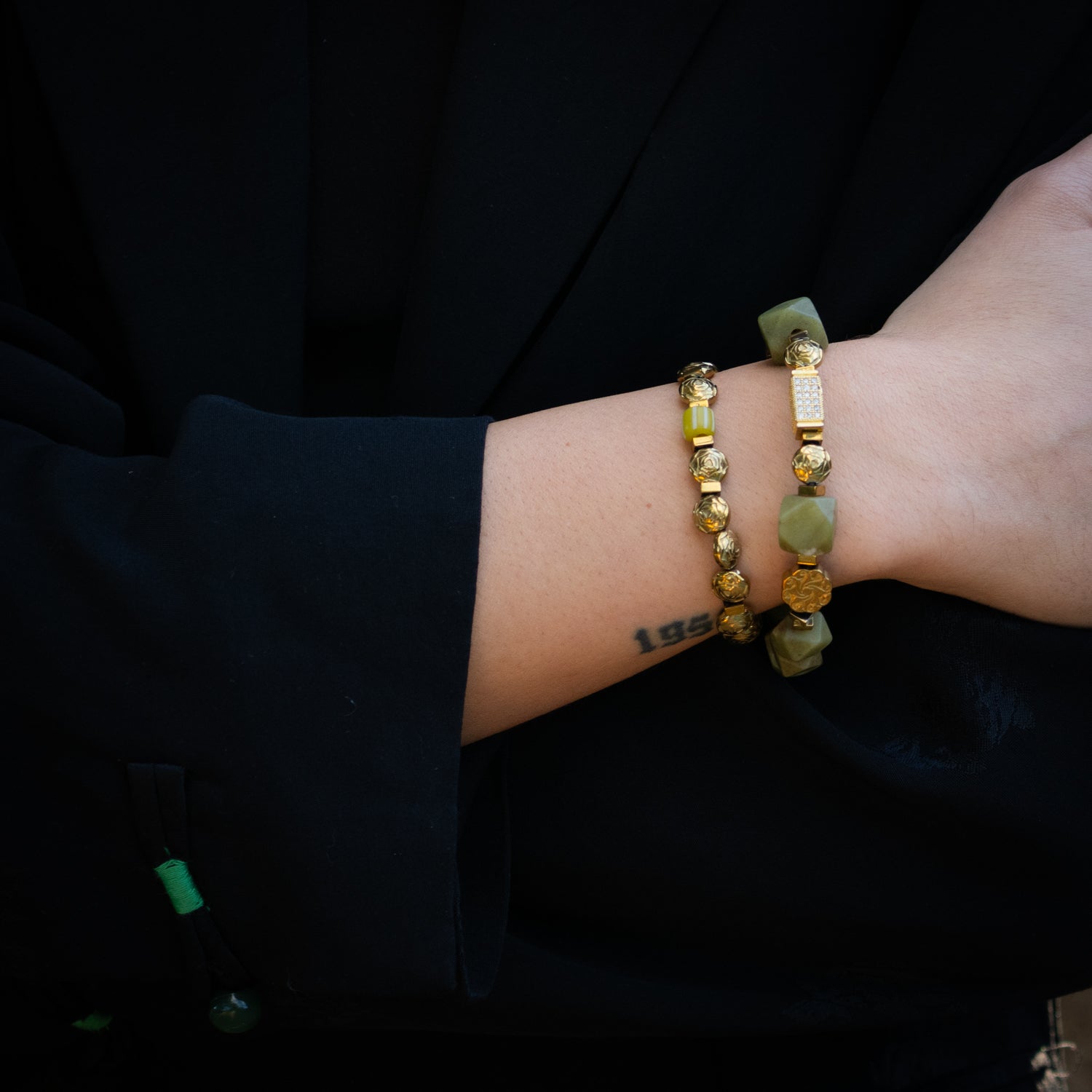 Spiritual Garden Natural Jade & Gold Bracelet Set