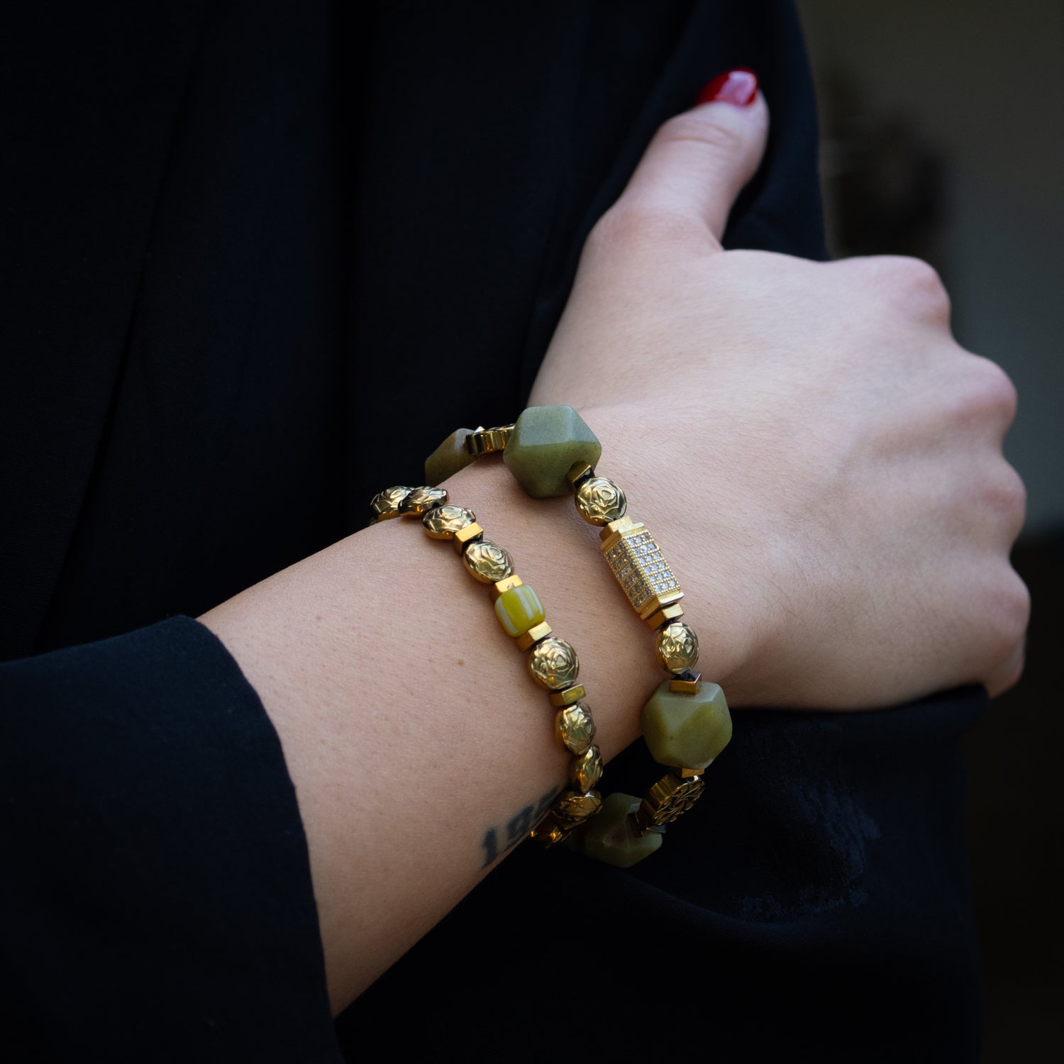 Spiritual Garden Natural Jade & Gold Bracelet Set