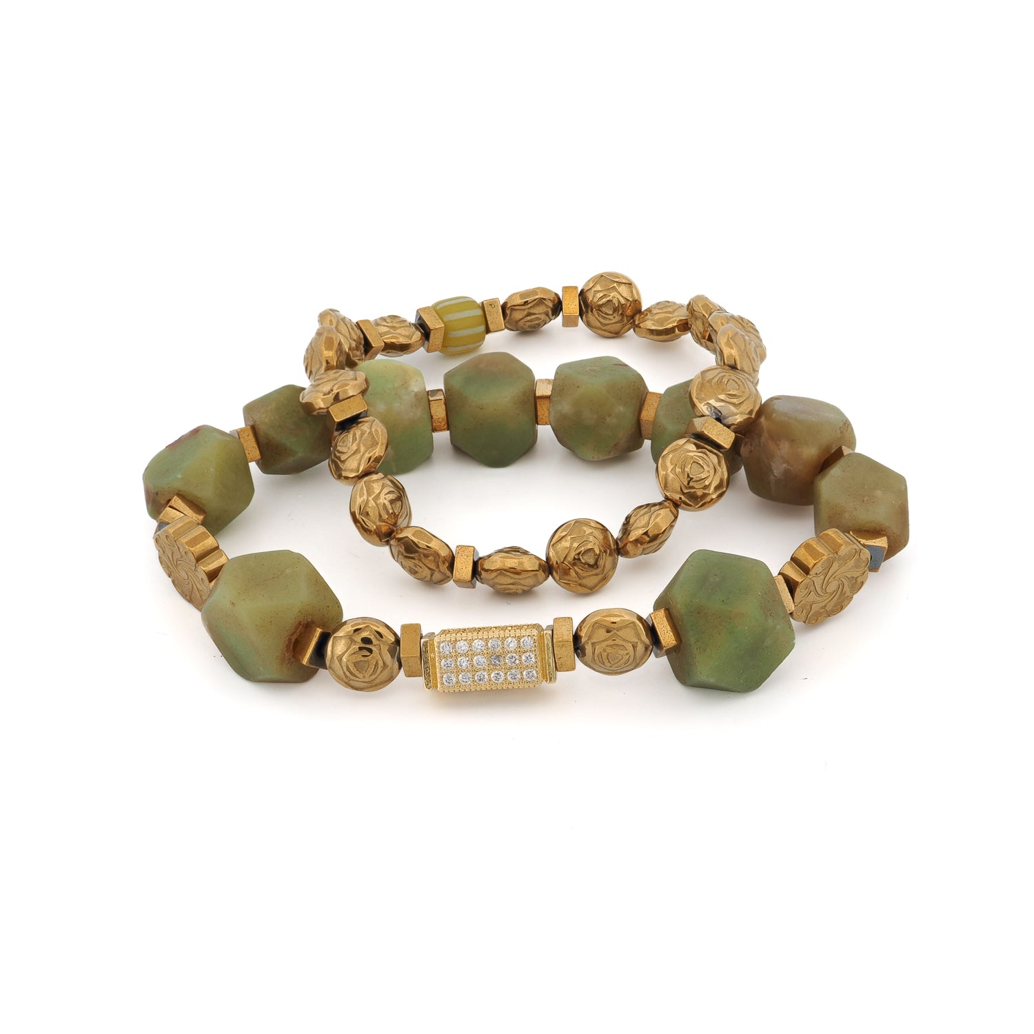 Spiritual Garden Natural Jade & Gold Bracelet Set
