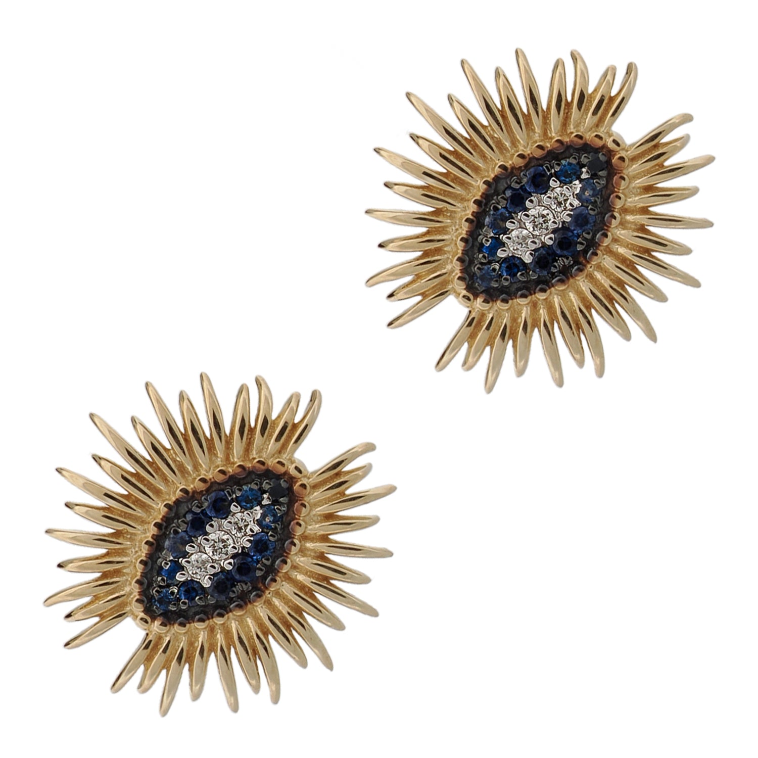 Luxury protective stud earrings with diamonds and blue sapphires