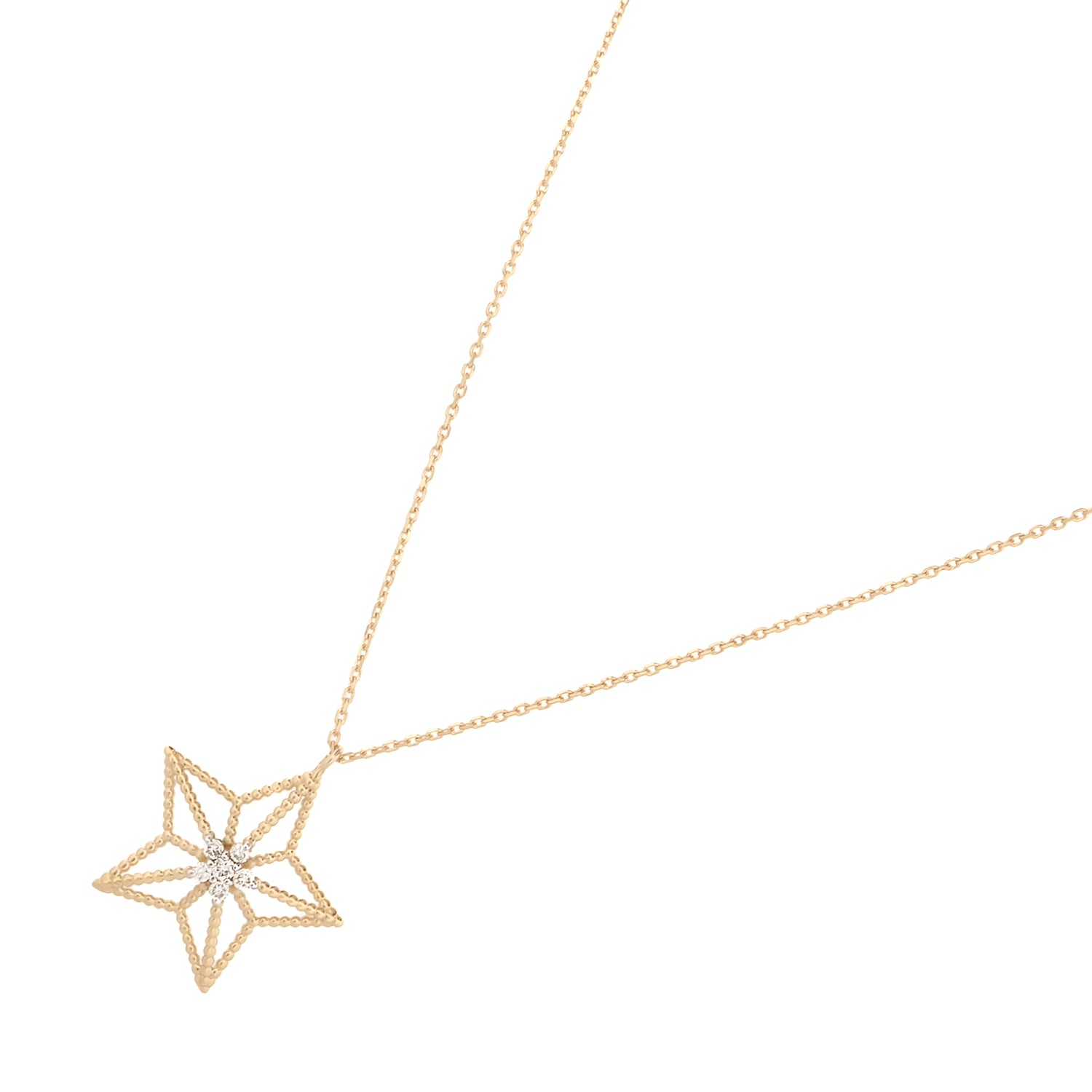 Delicate gold star pendant necklace featuring VS2 clarity D color diamond at center