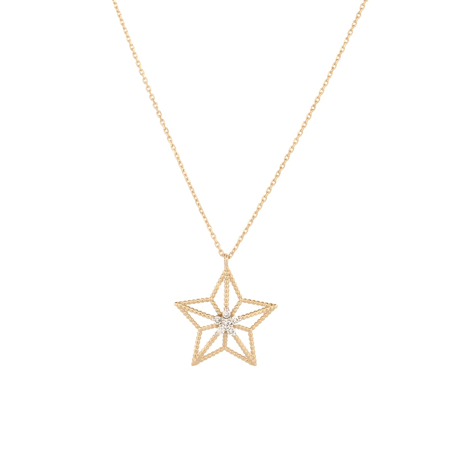 Star motif gold pendant with central diamond on fine chain, perfect spiritual gift