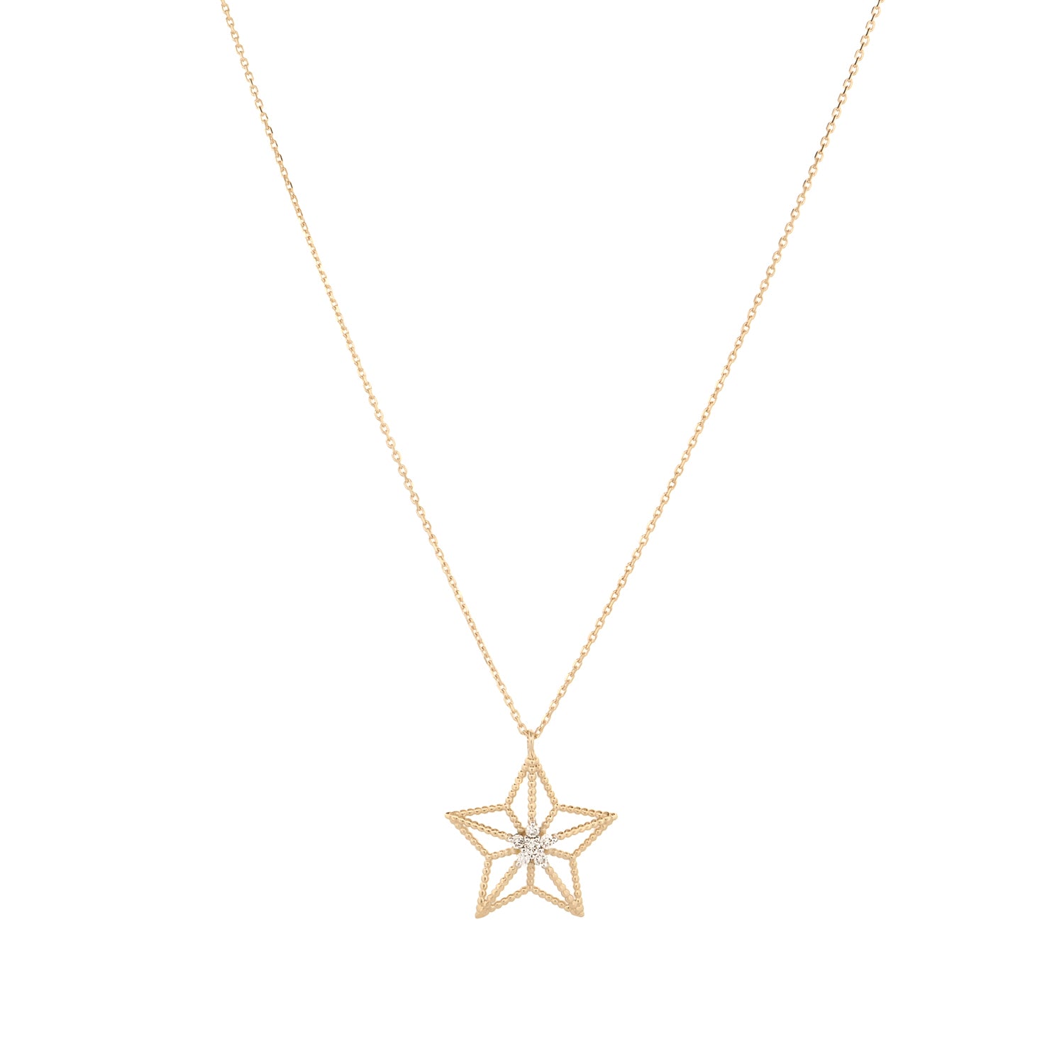 14K gold guiding star necklace with brilliant floral-set diamond, handmade in the USA