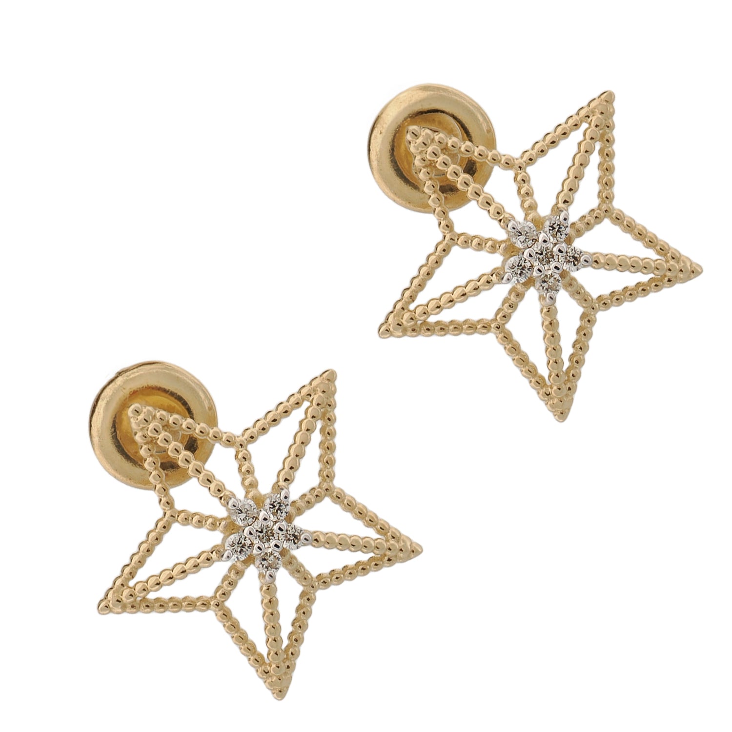 Diamond floral star earrings in 14K yellow gold, designed to represent light and inner strength