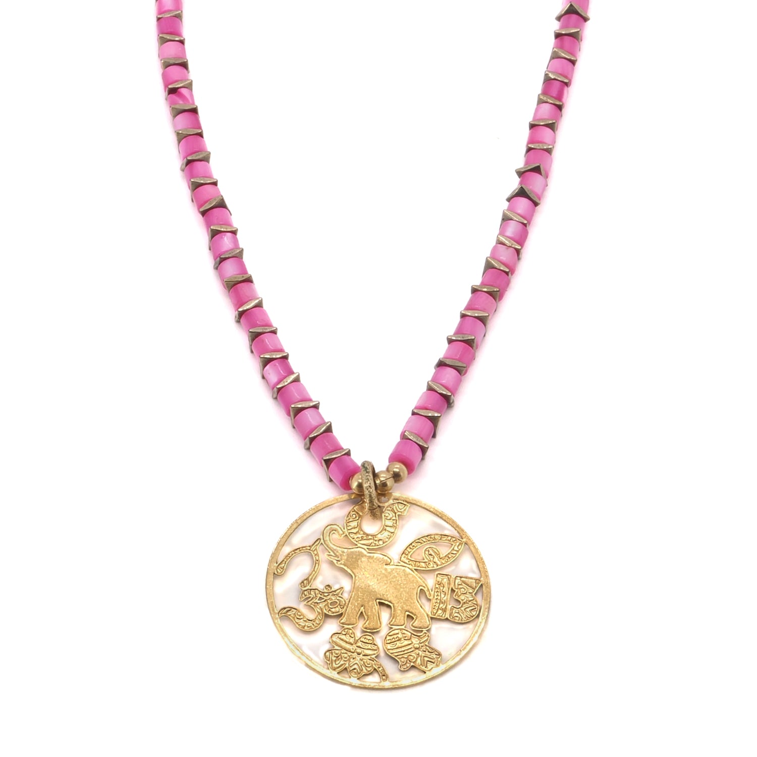 Spiritual Harmony Pink Pearl Elephant Necklace