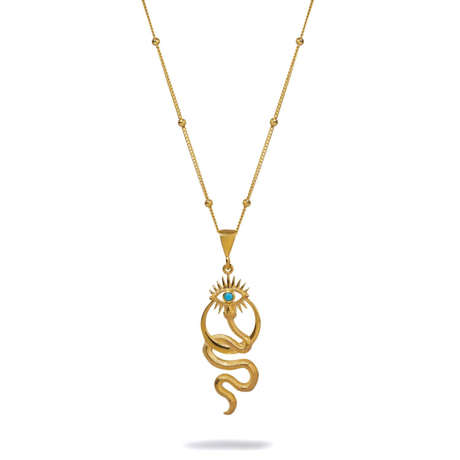 18K Gold Necklace with Snake and Turquoise Evil Eye Pendant for Spiritual Protection and Luck