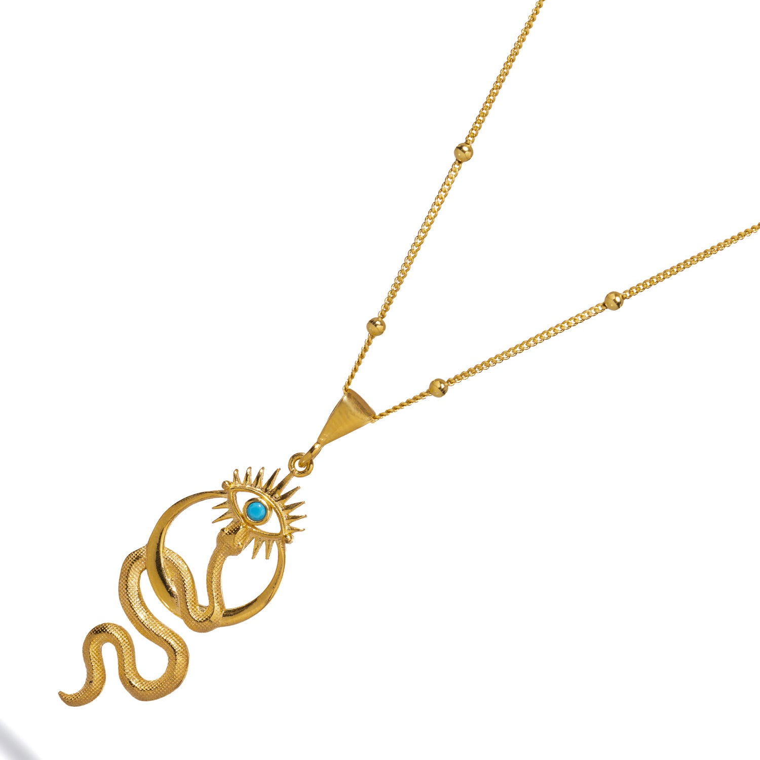 18K Gold-Plated Snake Pendant Necklace with Turquoise Evil Eye for Protection and Spiritual Energy