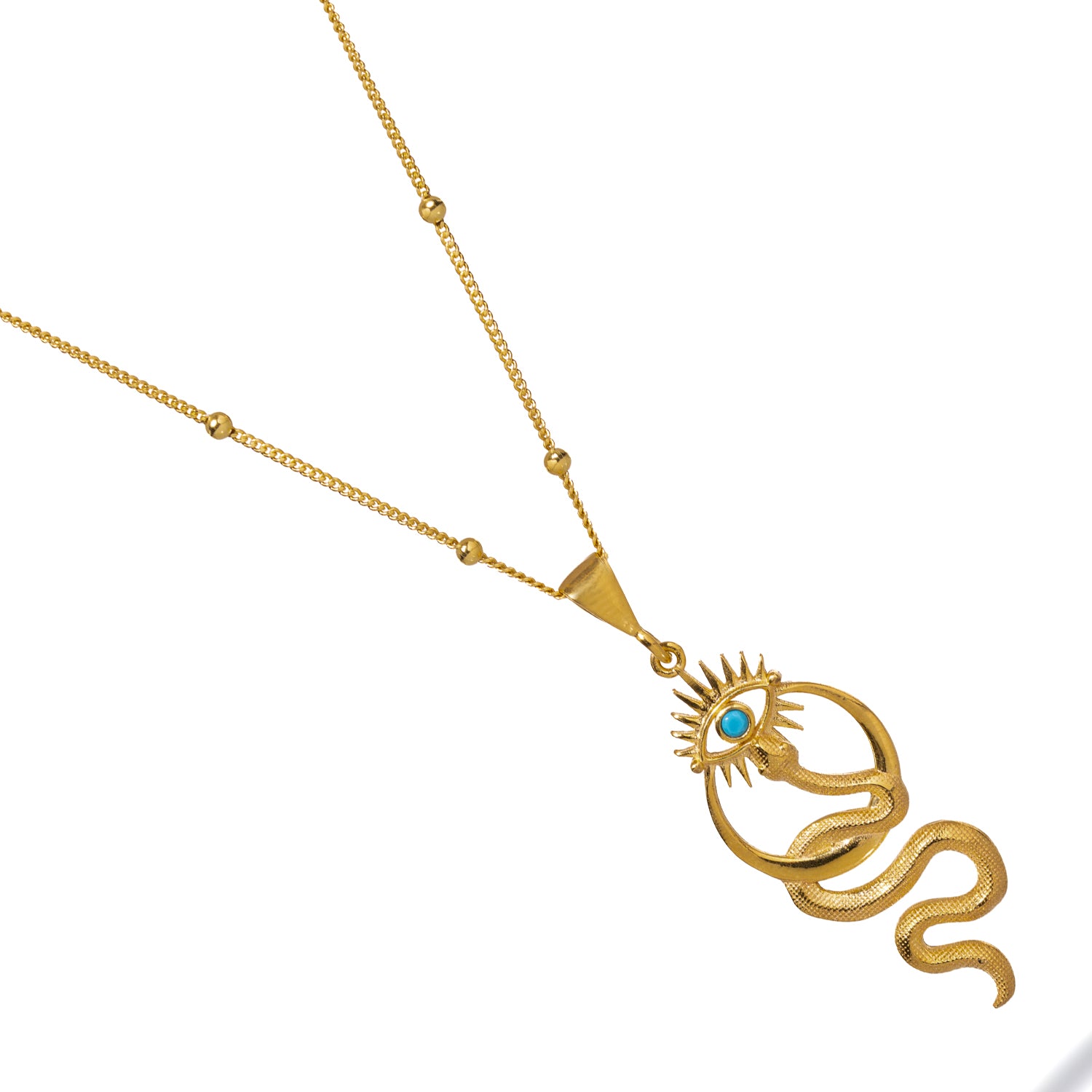 18K Gold-Plated Necklace with Turquoise Evil Eye and Snake Symbol for Spiritual Luck and Elegance