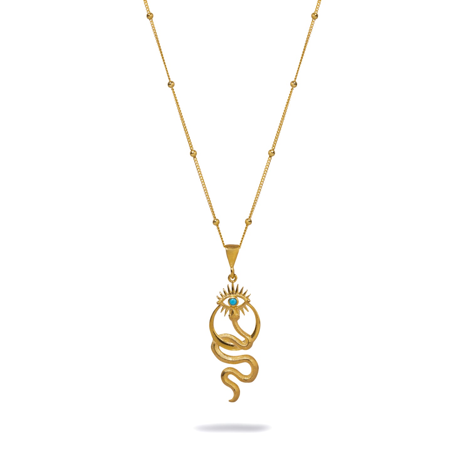Unique 18K Gold-Plated Necklace with Snake and Turquoise Evil Eye for Good Luck and Style