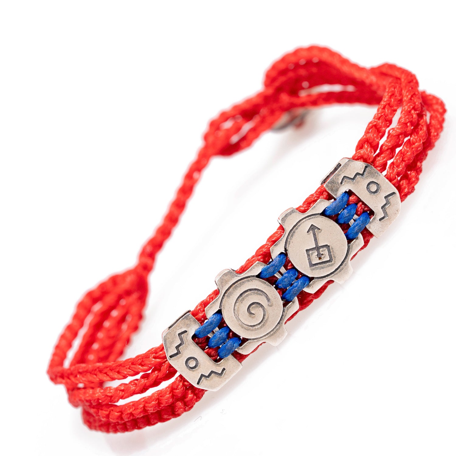 Adjustable red cord bracelet featuring sterling silver charms for spiritual connection and timeless style.
