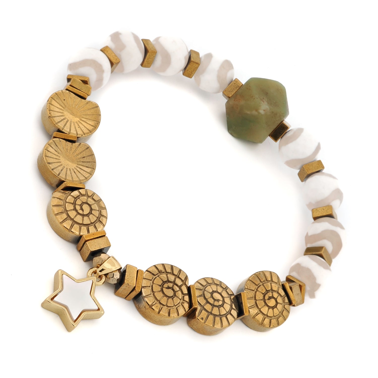 Close-up of 18K gold-plated white enamel star charm symbolizing guidance and inspiration