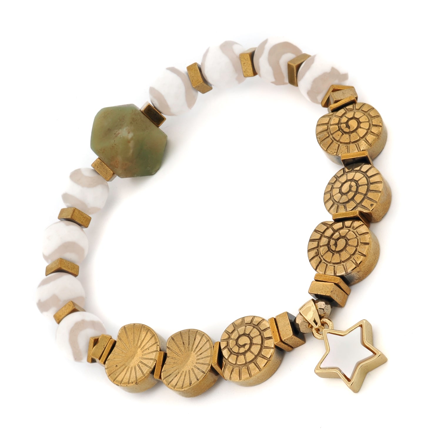 Stretch bracelet combining spiritual symbolism with elegant natural stones