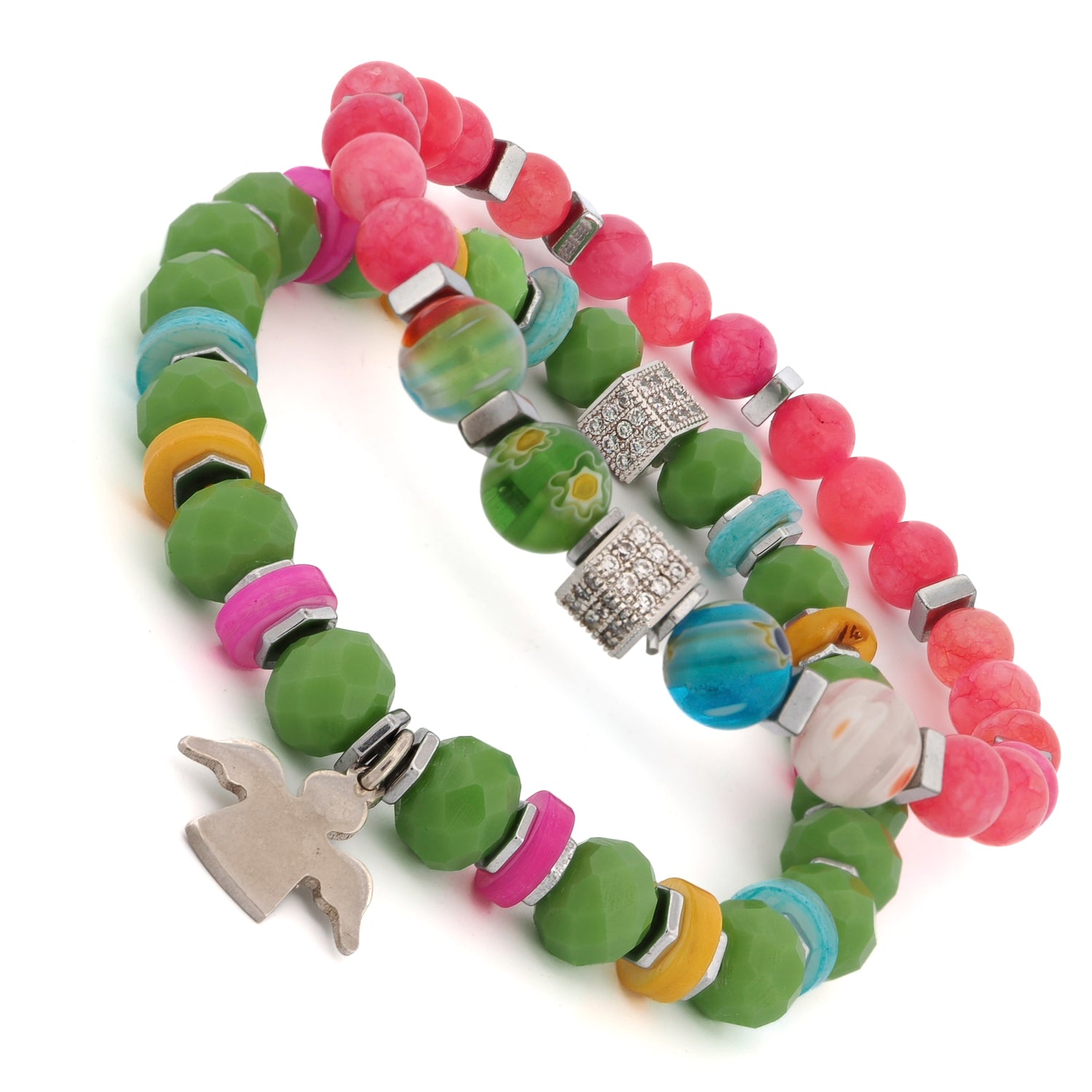 Bohemian bracelet duo combining spiritual charm with seasonal color energy