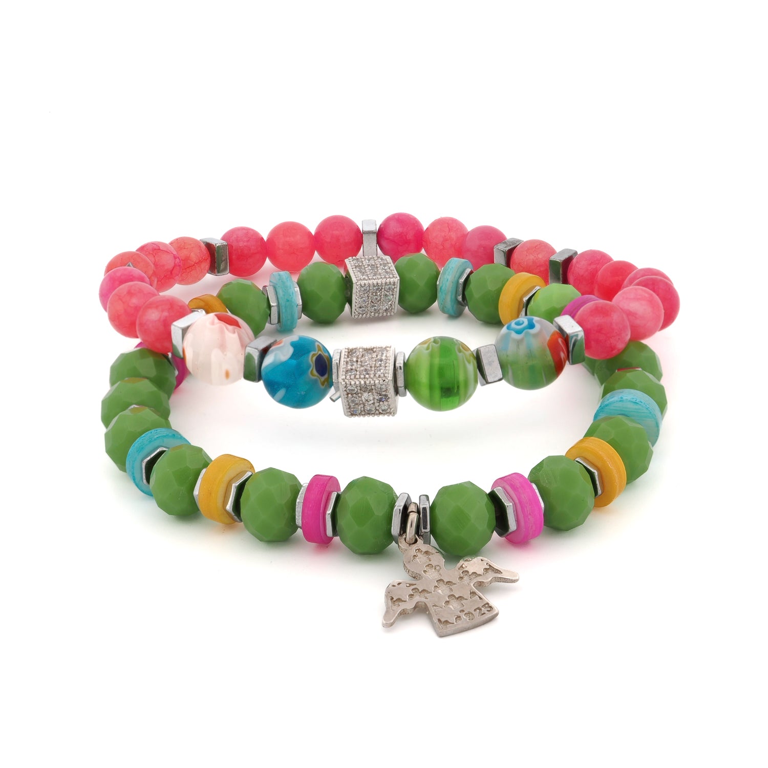 Pink and green gemstone bracelets designed for balance, love, and renewal
