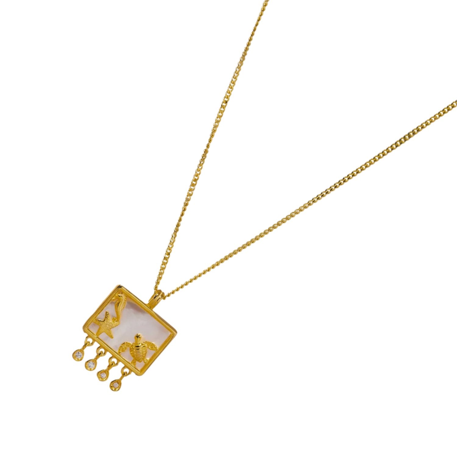 Handmade Gold Necklace with Ocean Spirit Pendants, Pearl, and Diamonds for Luxury and Spirituality