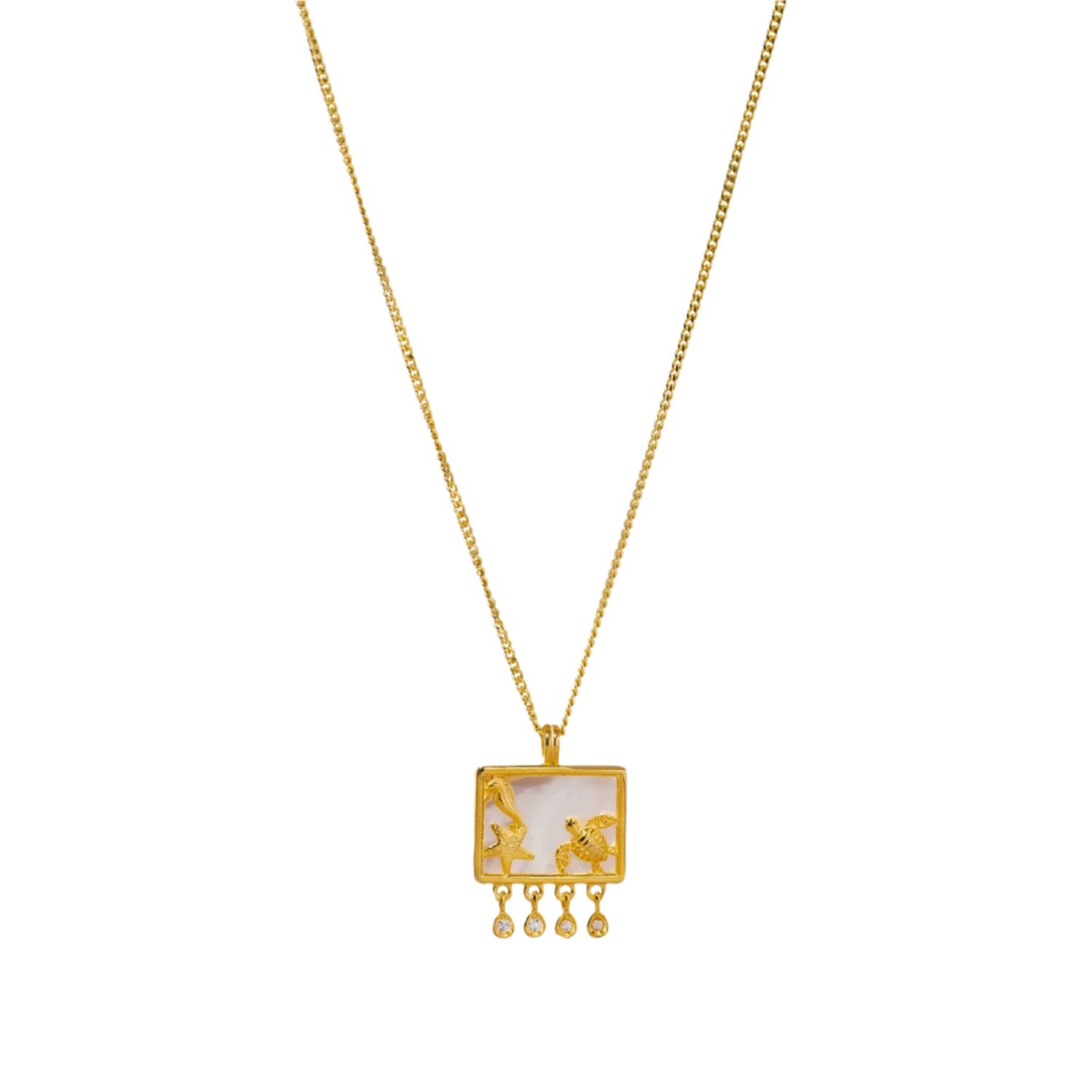 Pearl and Gold Necklace with Ocean Spirit Animal Pendants and Diamonds for Elegant Spirituality