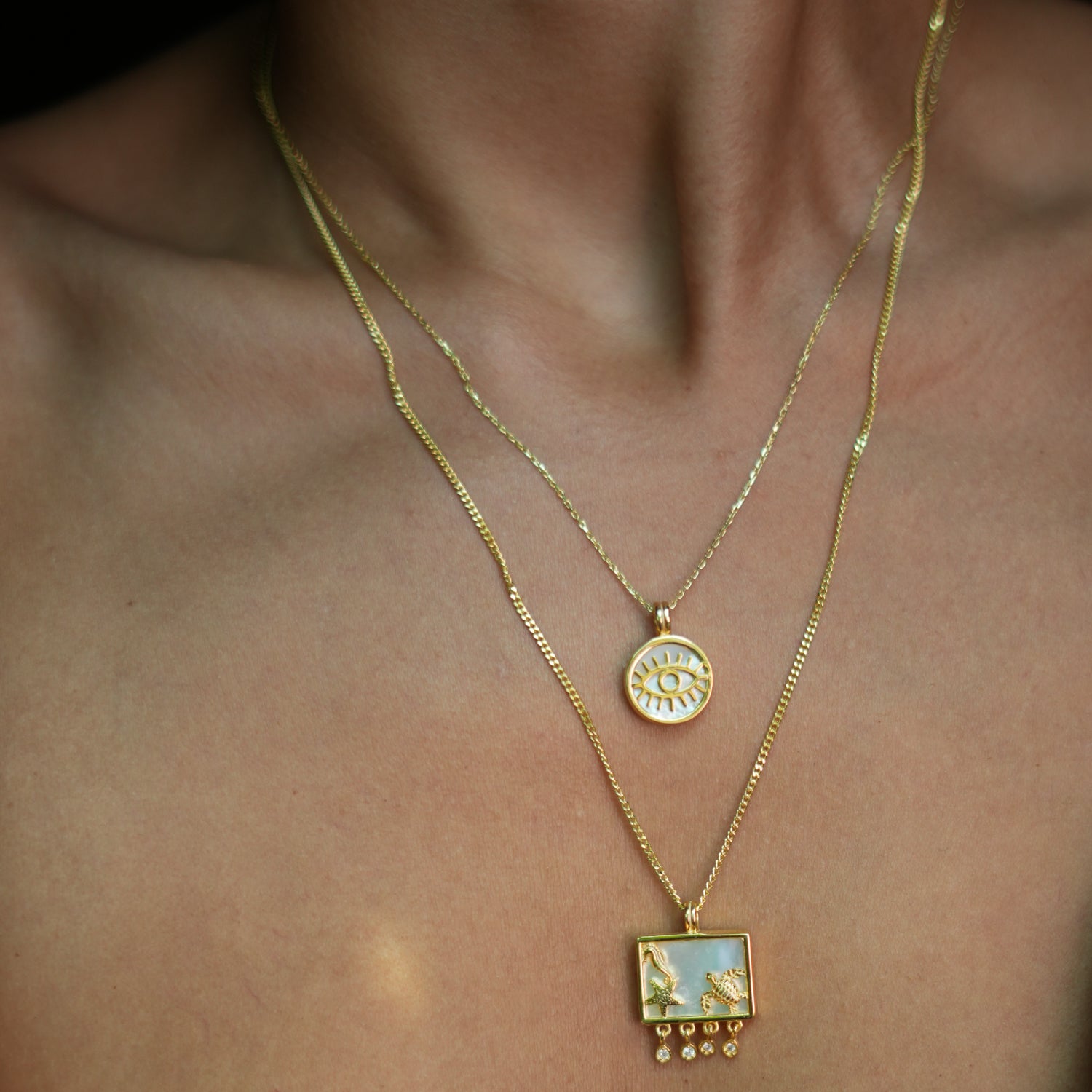 Gold Starfish Pendant Necklace with Turtle, Seahorse, Pearl, and Diamonds for Ocean-Inspired Luxury