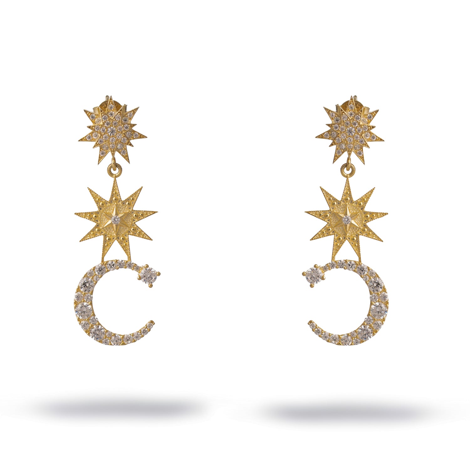 Starlit Moonlight Gold Dangle Earrings