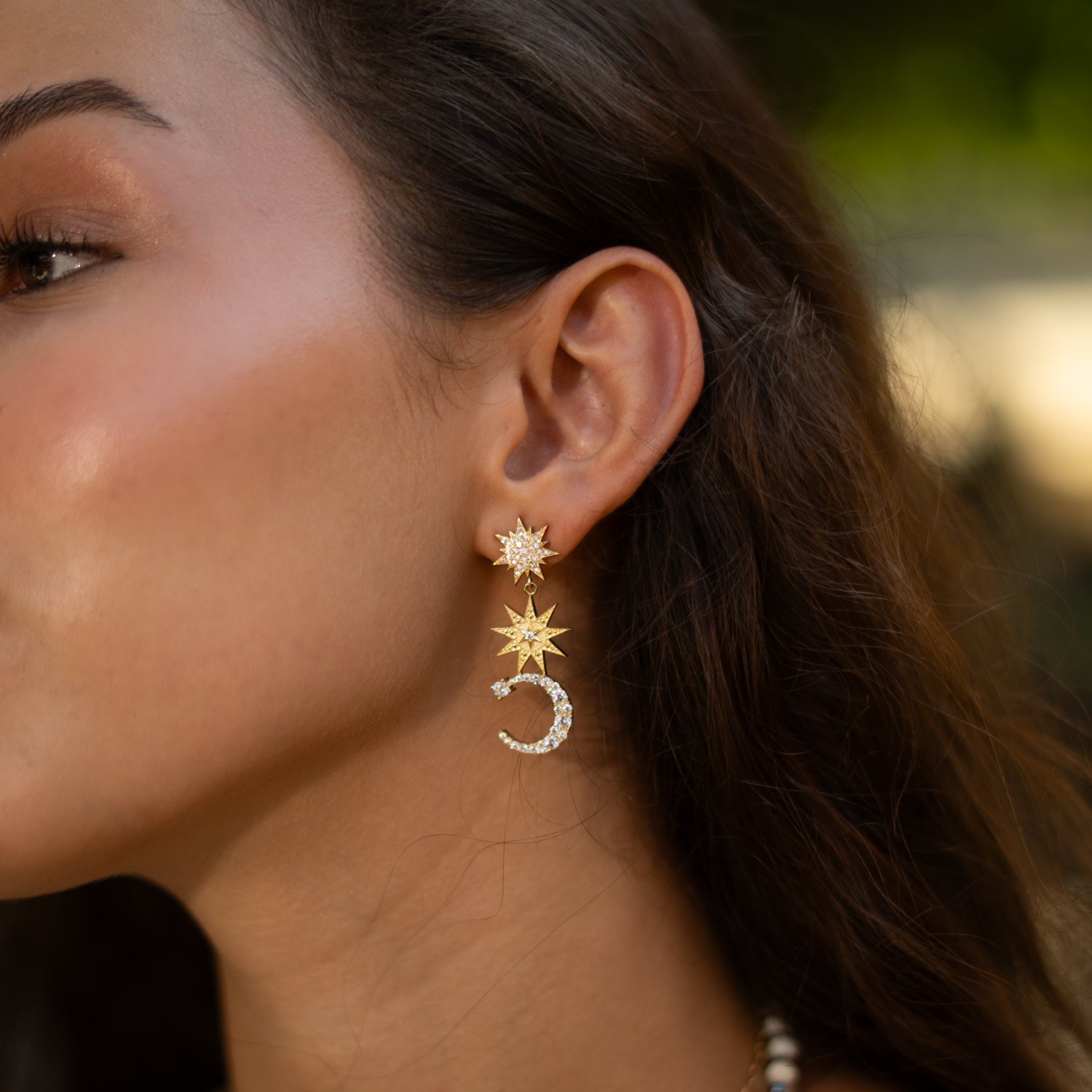 Starlit Moonlight Gold Dangle Earrings