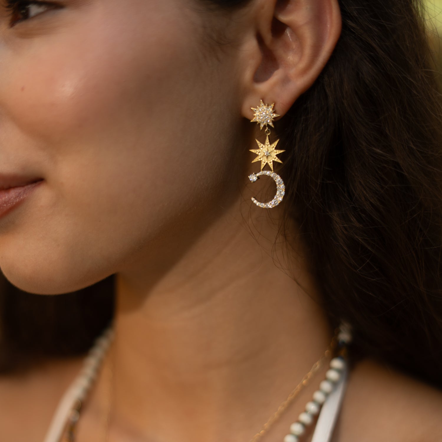 Starlit Moonlight Gold Dangle Earrings