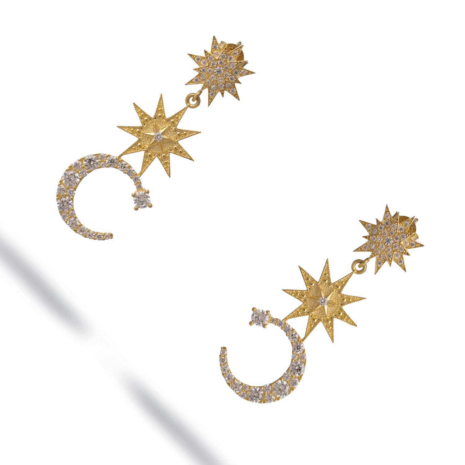 Starlit Moonlight Gold Dangle Earrings