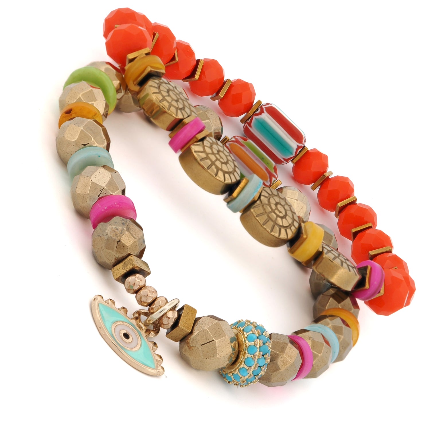 Sunset Breeze Evil Eye Beaded Bracelet Set
