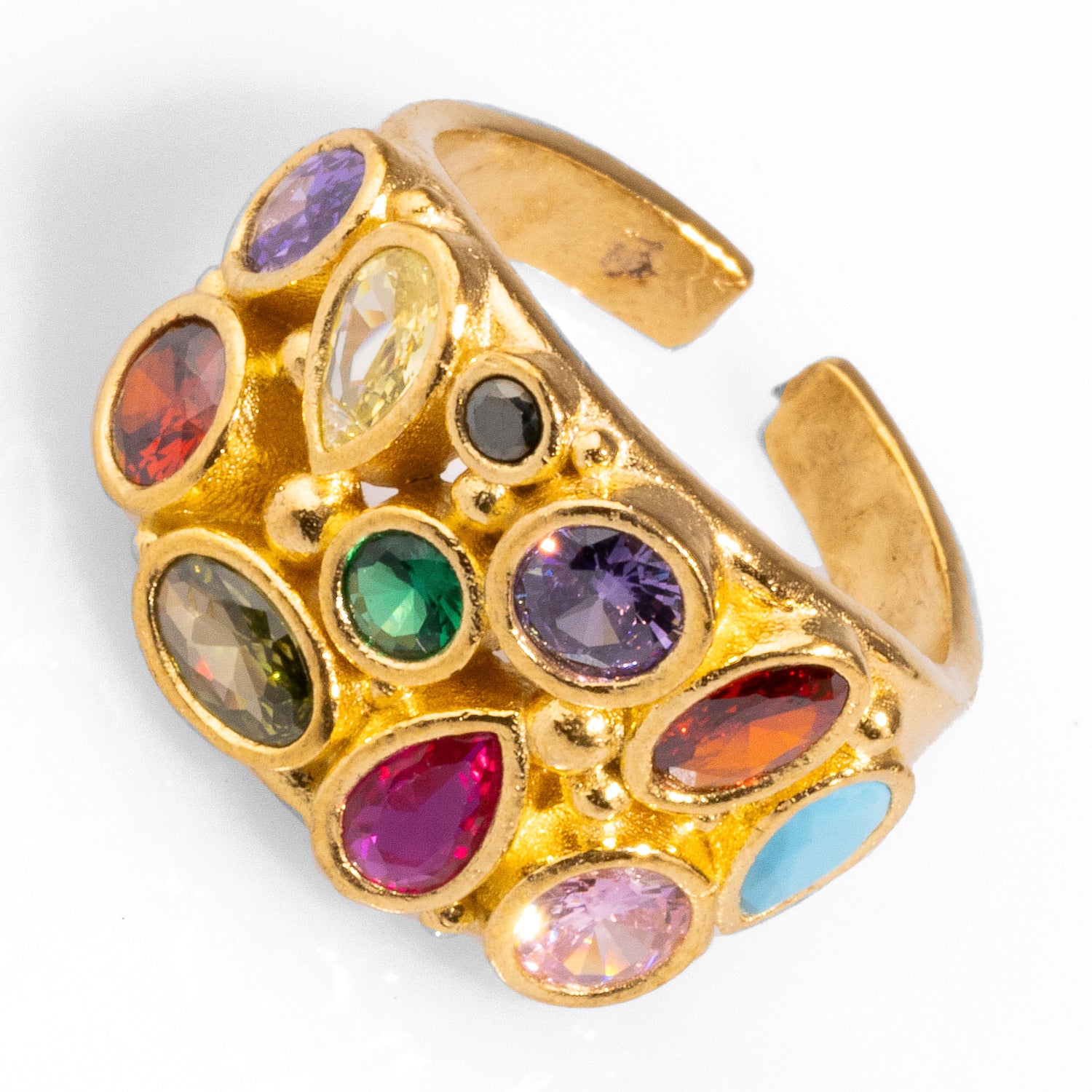 Multi Gemstone Teardrop Ring with Adjustable Band for a Stylish and Trendy Look