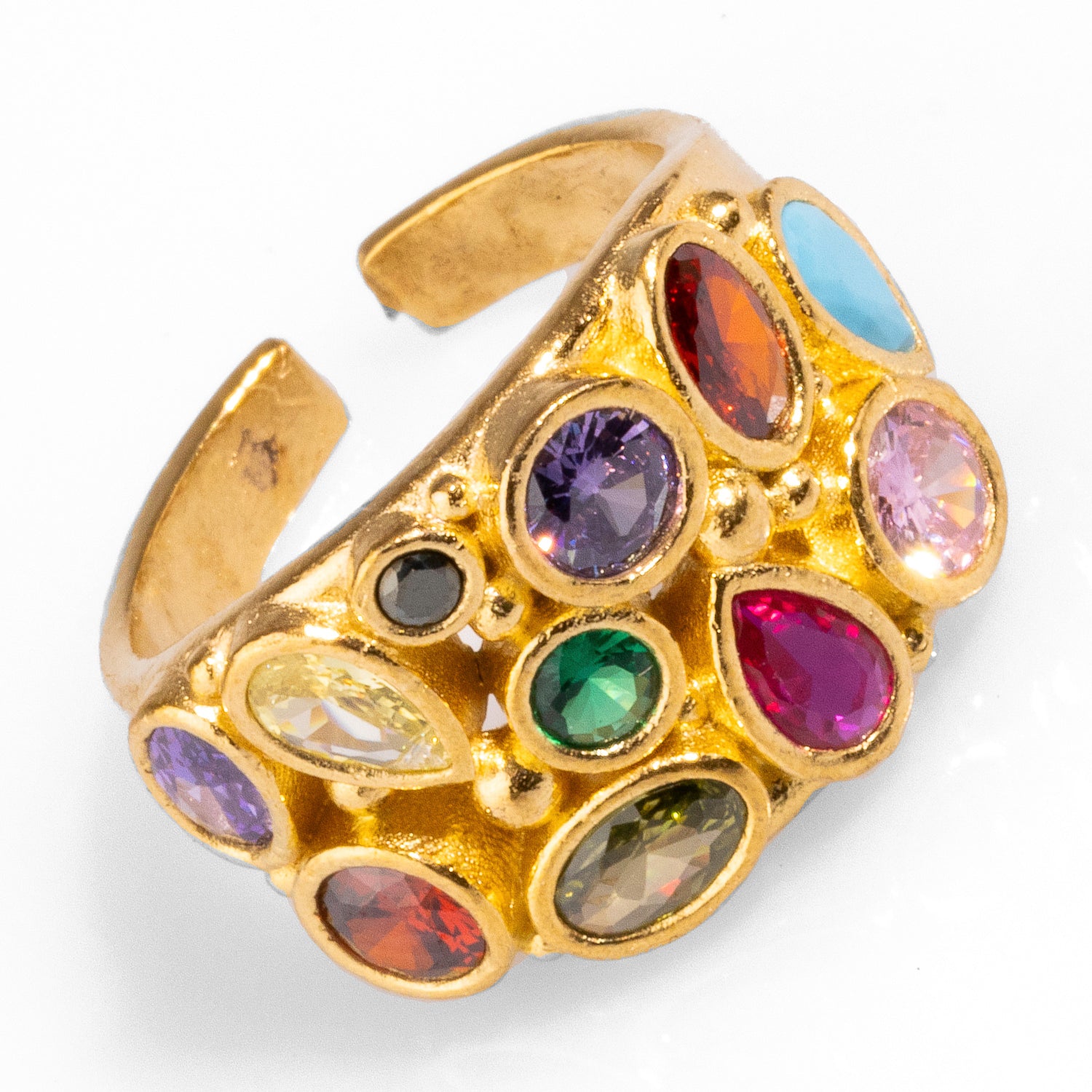 Vibrant Teardrop Multi Gemstone Adjustable Ring in Gold for Chic and Playful Elegance
