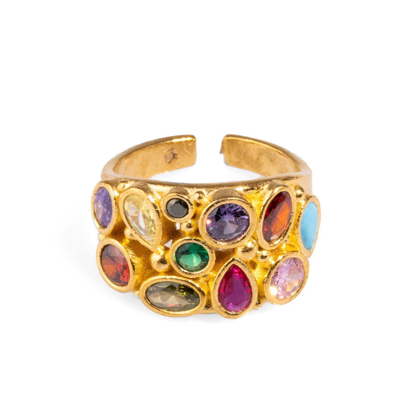 Teardrop Multi Gemstone and Gold Adjustable Ring with Vibrant Colors for a Bold Look