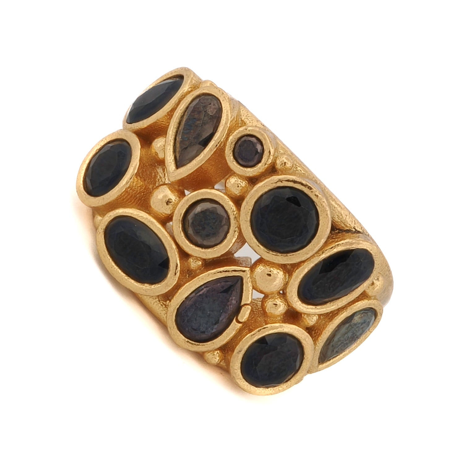 24K Gold-Plated Onyx Statement Ring with Teardrop Shape for Bold Style and Adjustable Fit