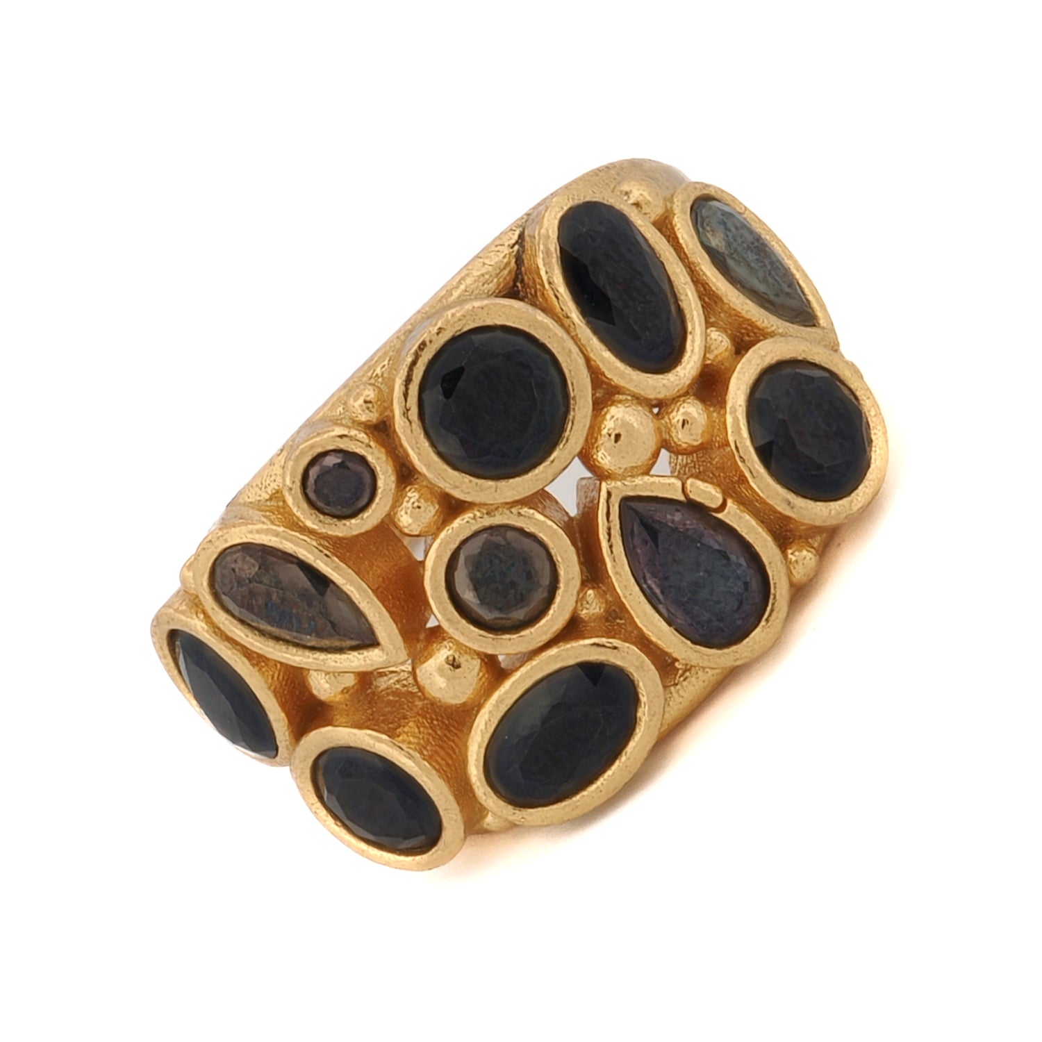 Teardrop Onyx Stone and 24K Gold Adjustable Ring for Fashion-Forward, Sophisticated Elegance