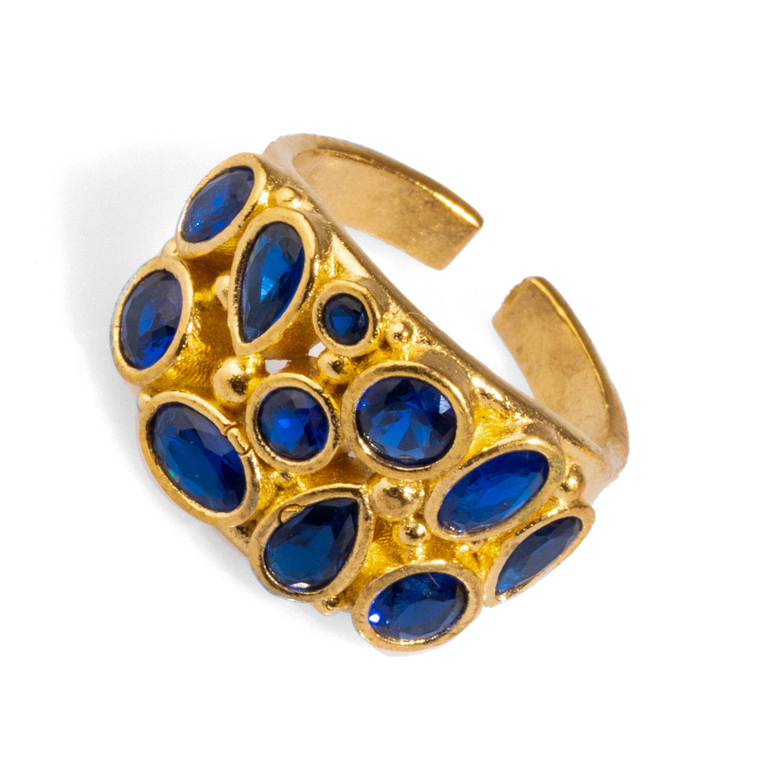Luxurious 24K Gold-Plated Adjustable Sapphire Teardrop Ring for Fashion-Forward Style