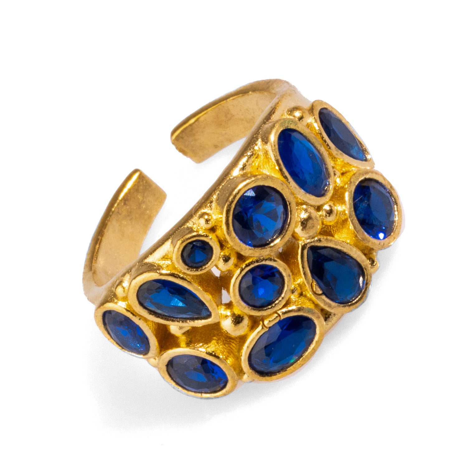 24K Gold-Plated Teardrop Sapphire Ring for a Bold and Elegant Fashion Statement