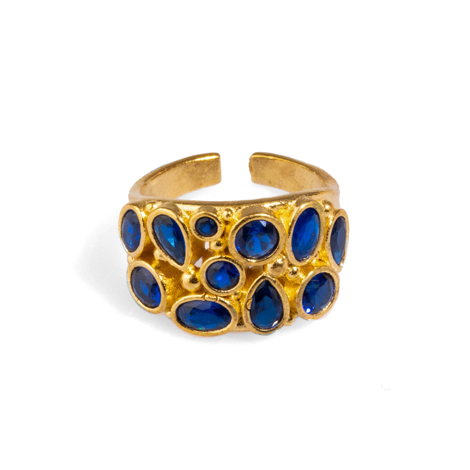 24K Gold-Plated Teardrop Sapphire Ring with Adjustable Band for Timeless Elegance and Glamour